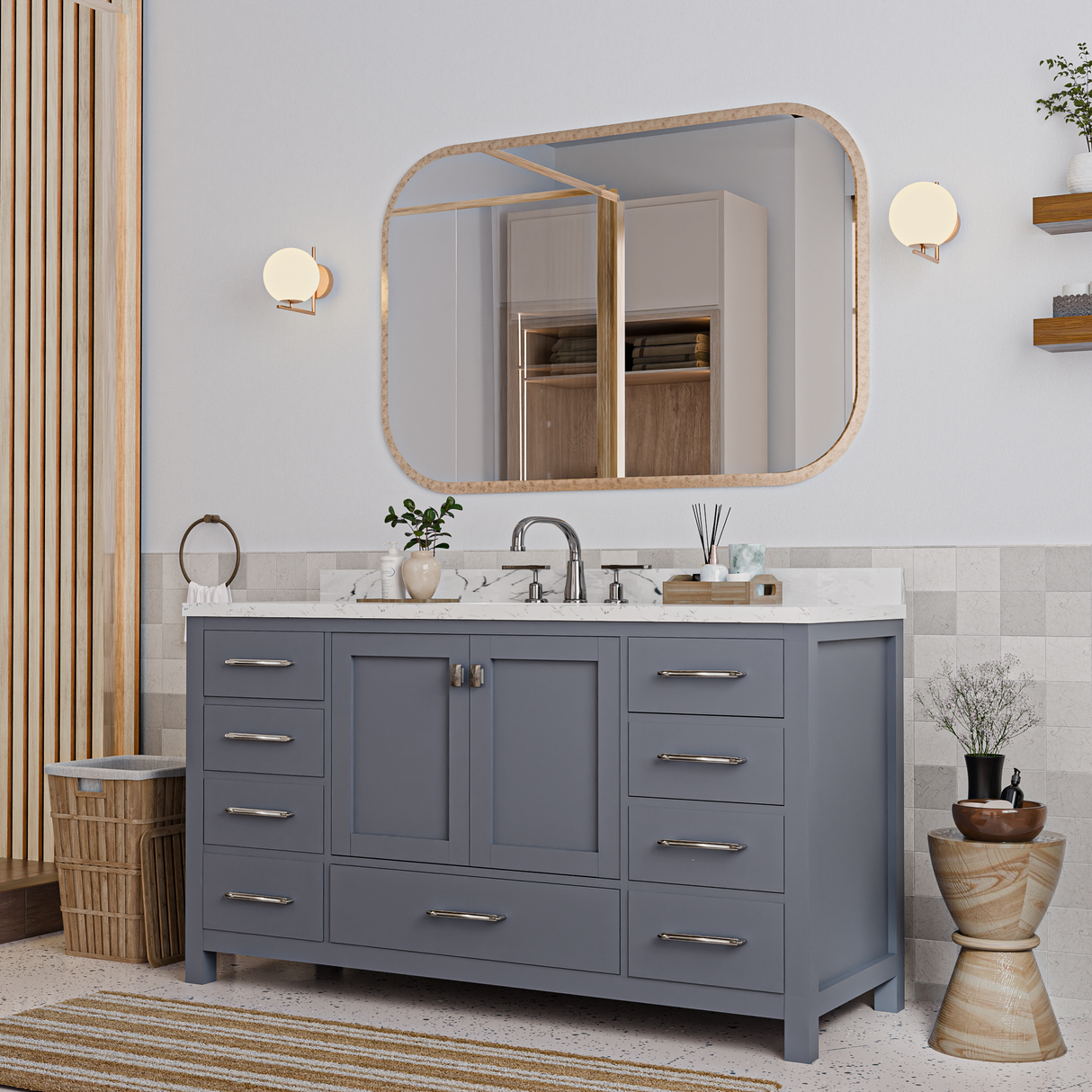 Caroline Avenue 60" Single Vanity Cabinet with Sink and Cultured Marble Top