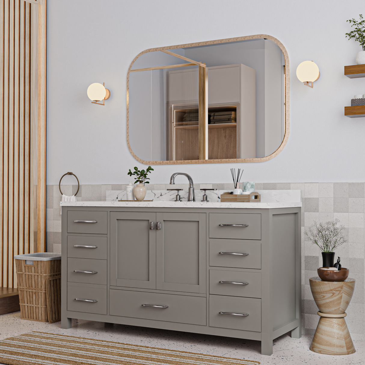 Caroline Avenue 60" Single Bathroom Vanity Cabinet with Sink and Cultured Marble Top