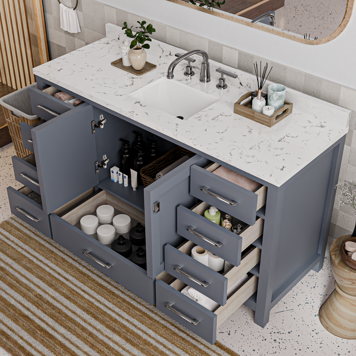 Caroline Avenue 60" Single Vanity Cabinet with Sink and Cultured Marble Top