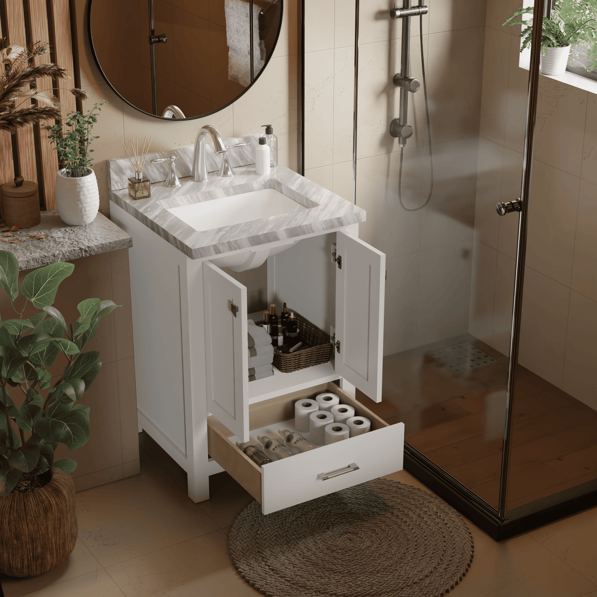 Caroline Avenue 24" Single Vanity Cabinet with Sink and Carrara Marble Top