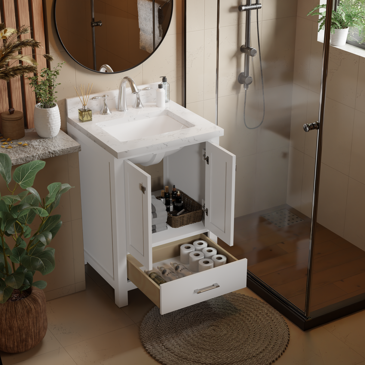 Caroline Avenue 24" Freestanding Single Vanity with Sink and Cultured Marble Top