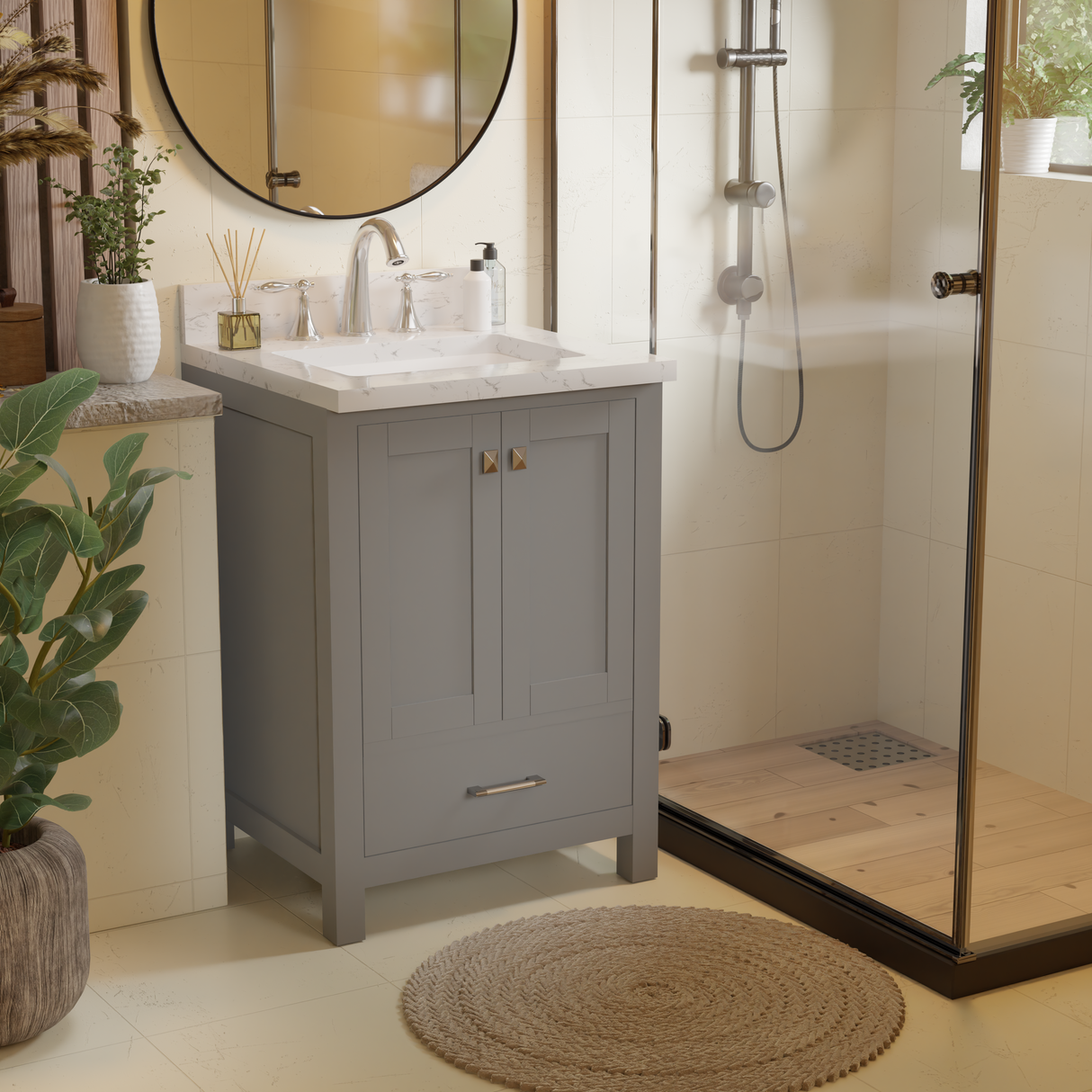 Caroline Avenue 24" Freestanding Single Vanity with Sink and Cultured Marble Top
