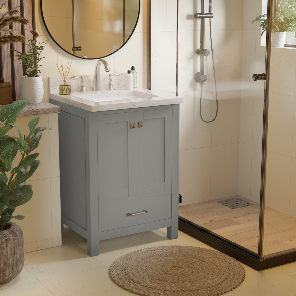 Caroline Avenue 24" Single Bathroom Vanity Cabinet with Sink and Cultured Marble Top