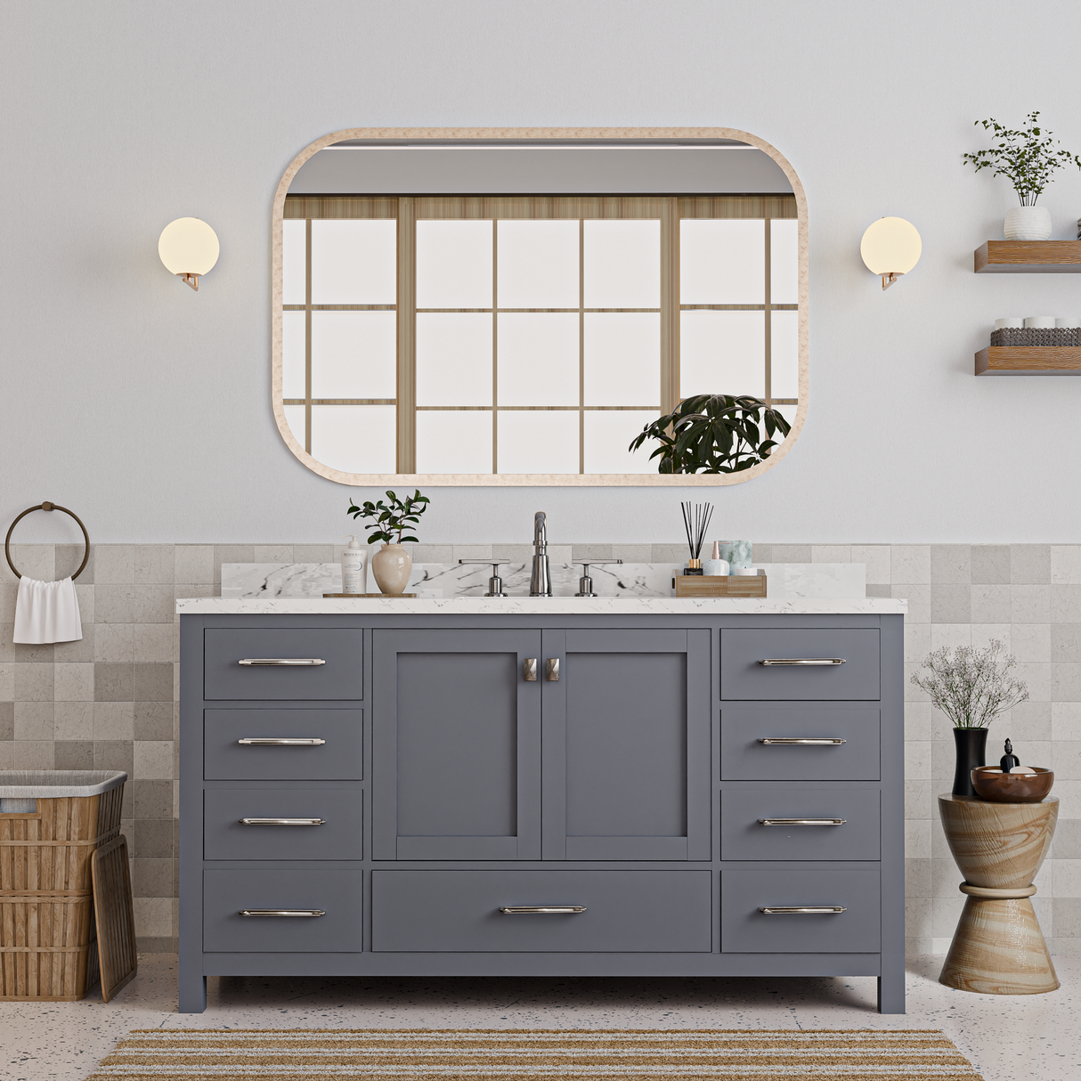 Caroline Avenue 60" Single Vanity Cabinet with Sink and Cultured Marble Top