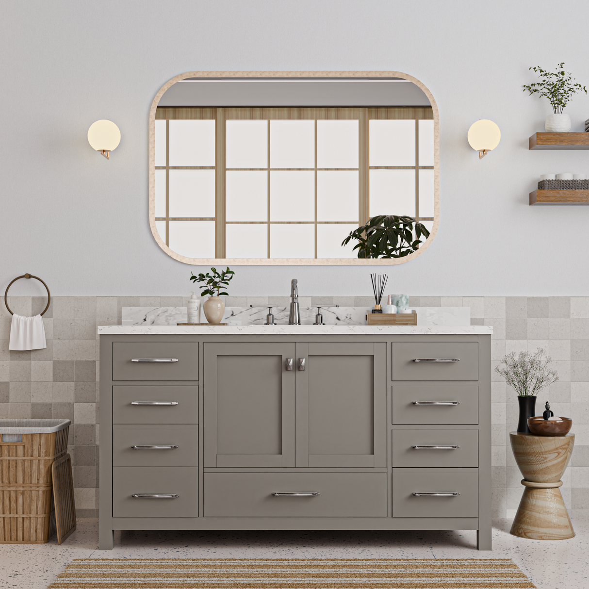 Caroline Avenue 60" Single Bathroom Vanity Cabinet with Sink and Cultured Marble Top