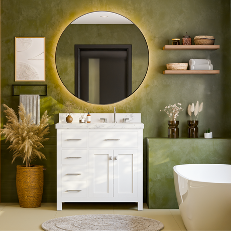 Caroline Parkway 36" Freestanding Bathroom Vanity Cabinet with Sink and Cultured Marble Top