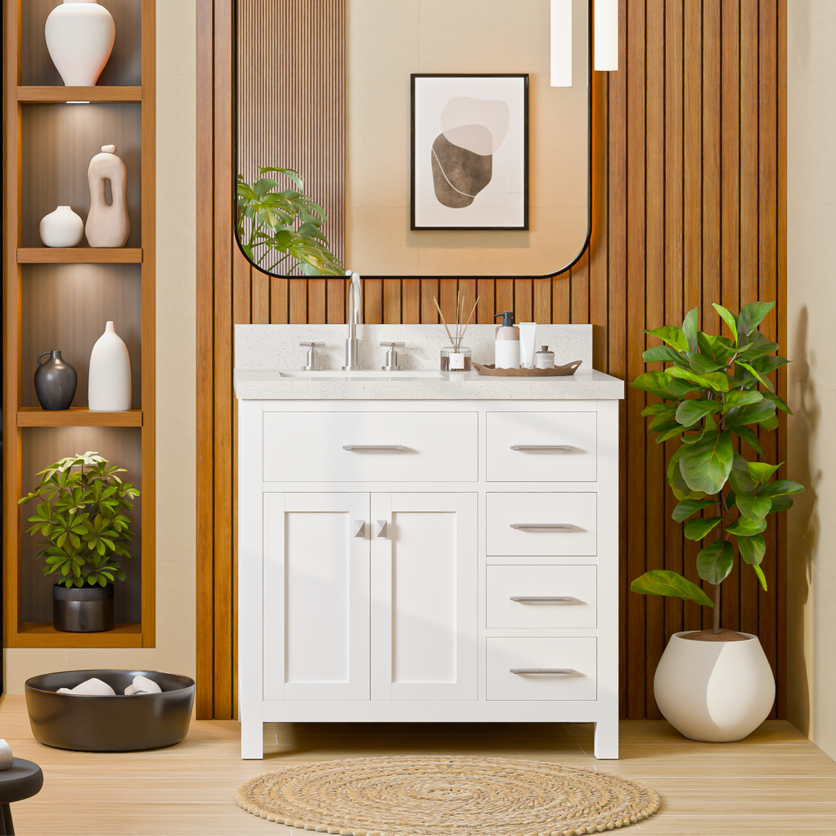 Caroline Parkway 36" Powder Room Bath Vanity Cabinet with Sink and White Quartz Top