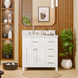 Caroline Parkway 36" Powder Room Bath Vanity Cabinet with Sink and White Quartz Top