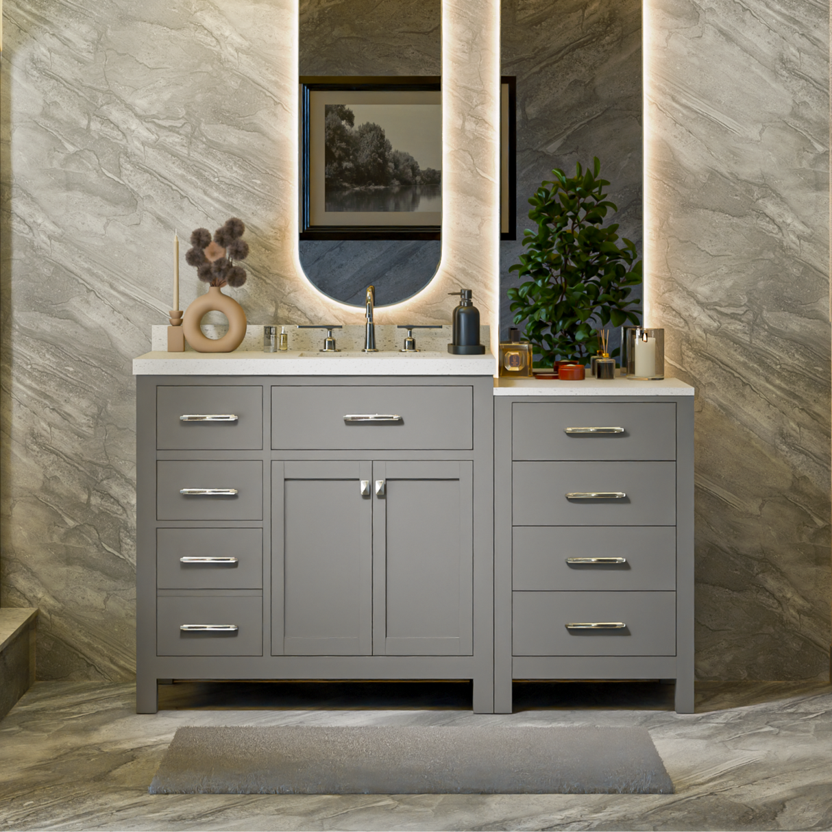 Caroline Parkway 57"  Bathroom Vanity Cabinet with Sink and White Quartz Top