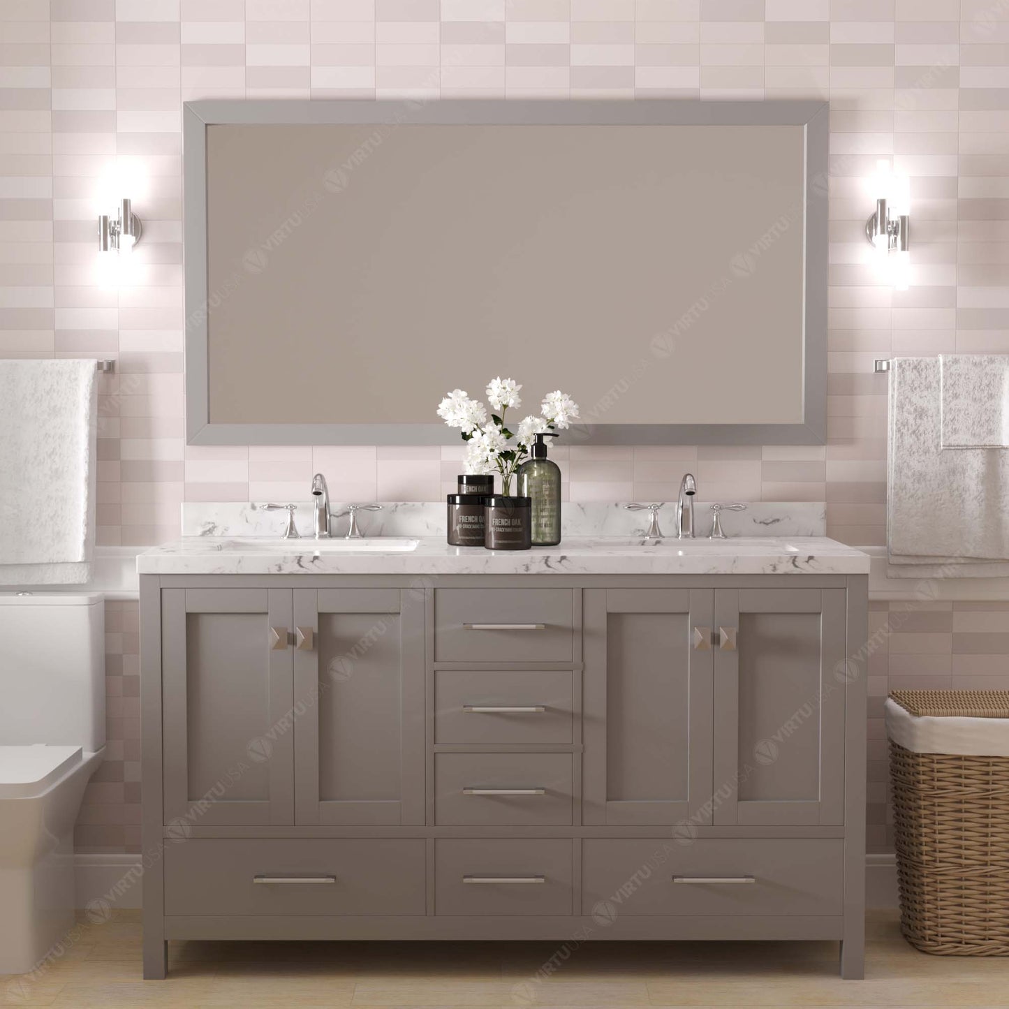 Caroline Avenue 60" Double Vanity Cabinet with Sink and Cultured Marble Top