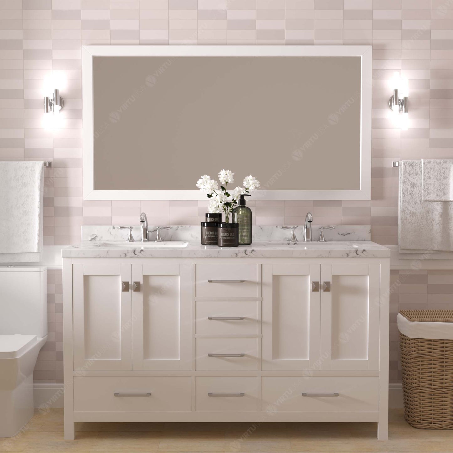 Caroline Avenue 60" Double Vanity Cabinet with Sink and Cultured Marble Top