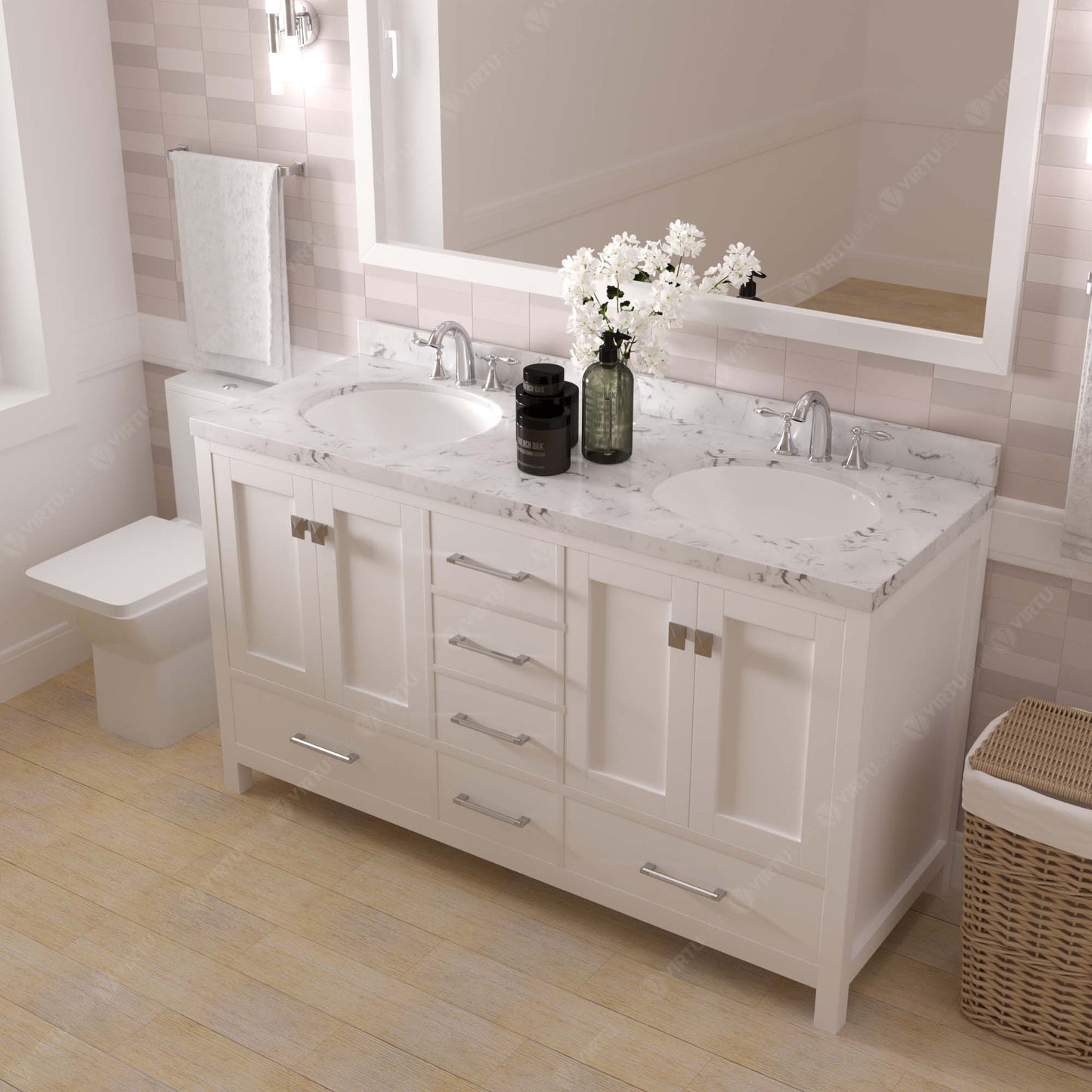 Caroline Avenue 60" Double Vanity Cabinet with Sink and Cultured Marble Top