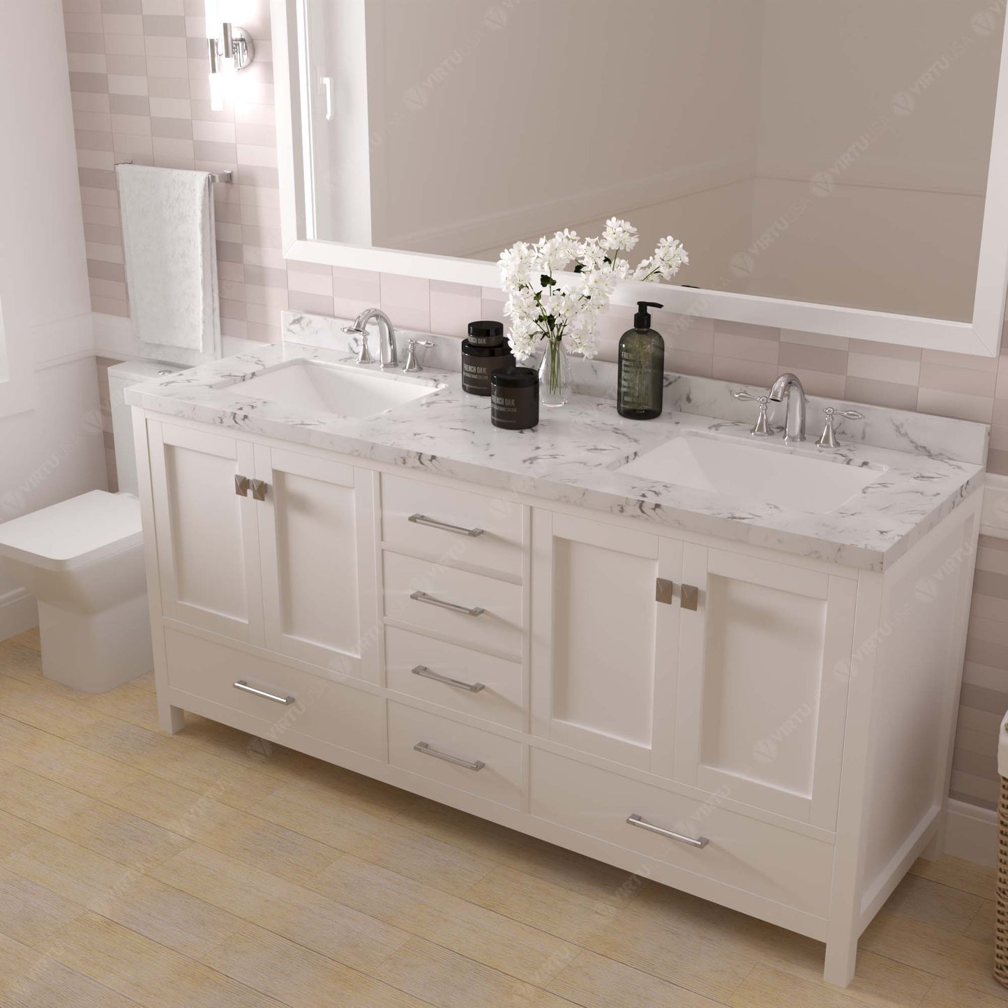 Caroline Avenue 72" Double Vanity Cabinet with Sink and Cultured Marble Top