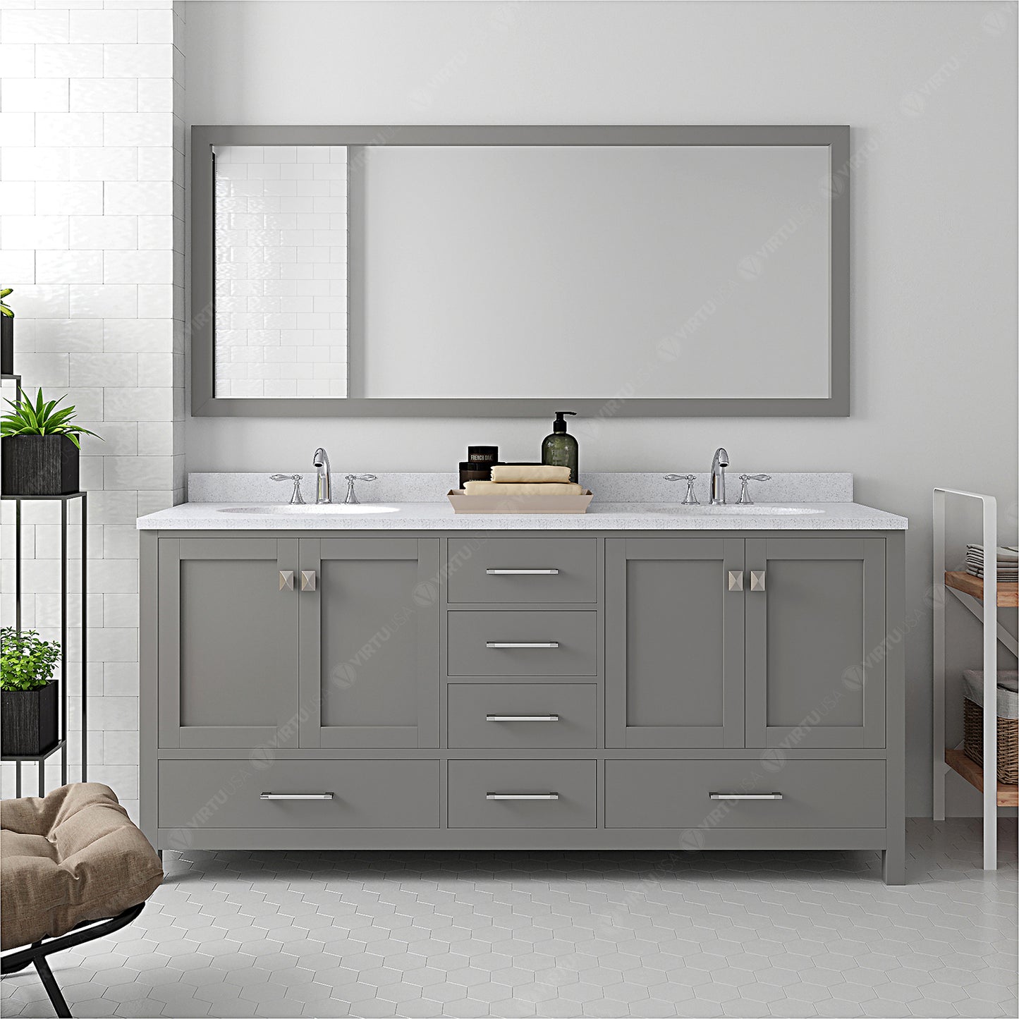 Caroline Avenue 72" Double Vanity Cabinet with Sink and White Quartz Top