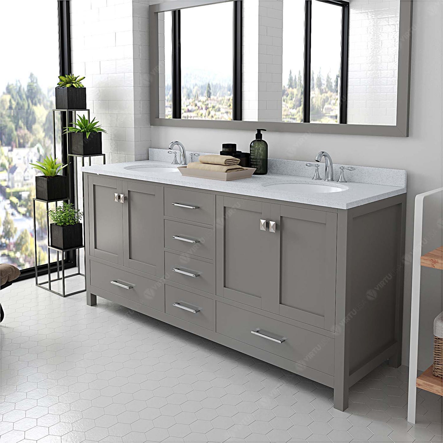 Caroline Avenue 72" Double Vanity Cabinet with Sink and White Quartz Top