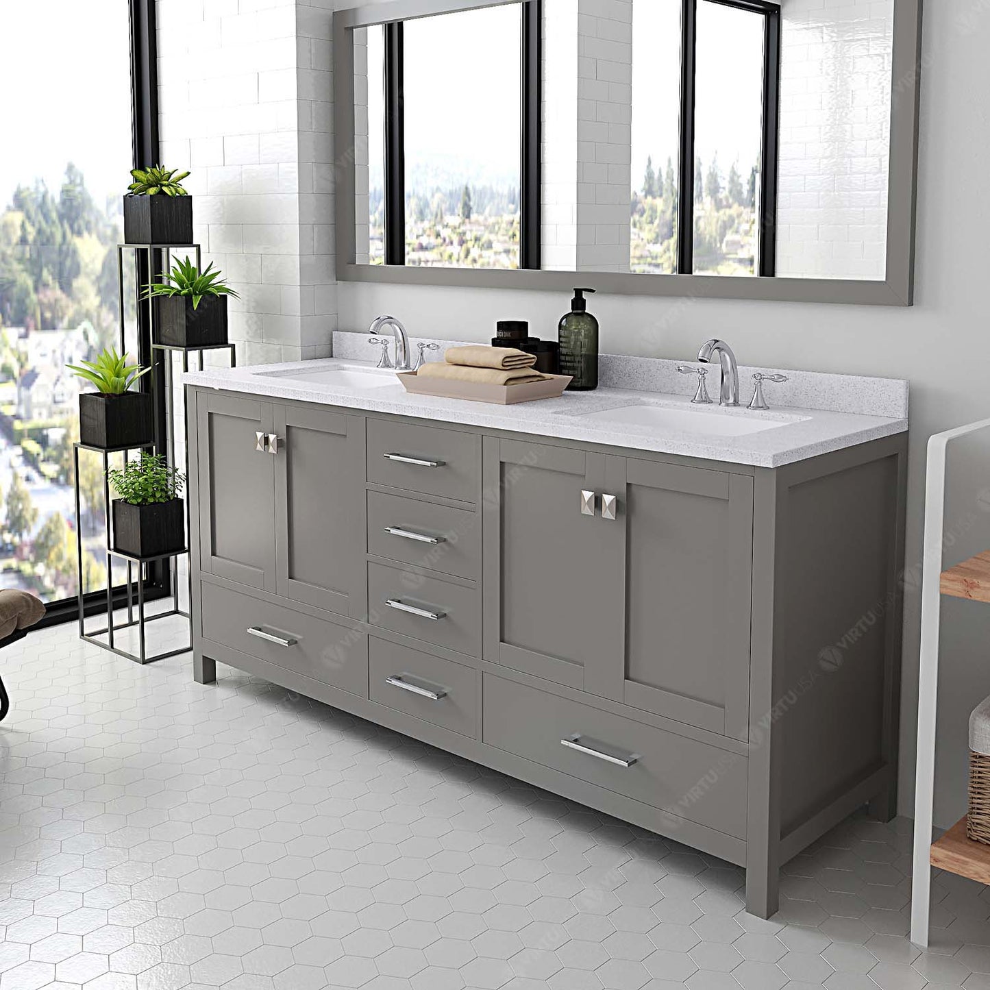 Caroline Avenue 72" Double Vanity Cabinet with Sink and White Quartz Top