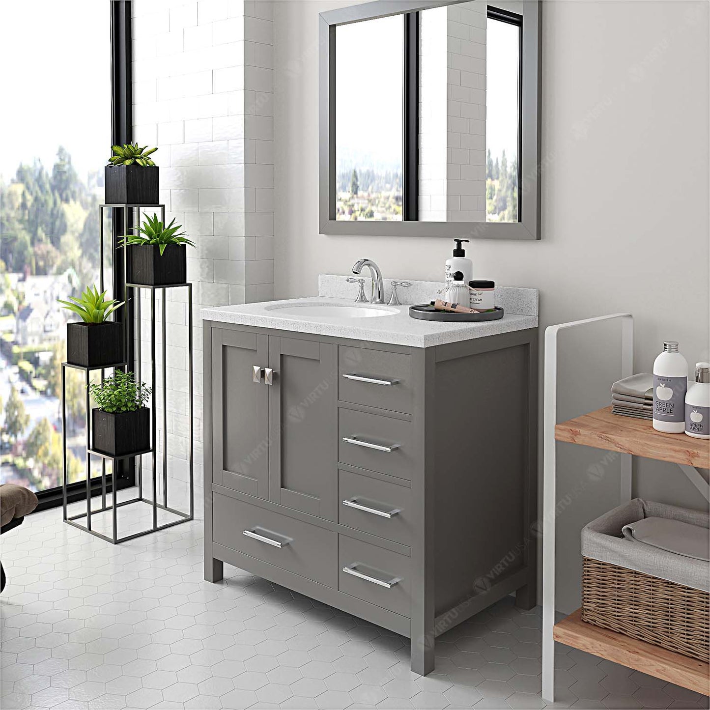 Caroline Avenue 36" Single Vanity Cabinet with Sink and White Quartz Top