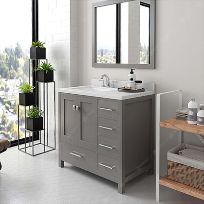 Caroline Avenue 36" Single Vanity Cabinet with Sink and White Quartz Top