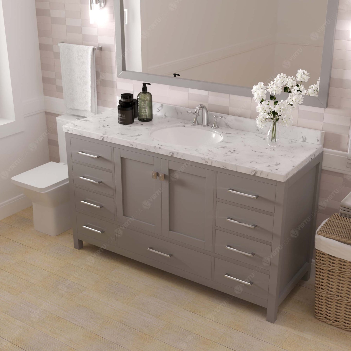 Caroline Avenue 60" Single Vanity Cabinet with Sink and Cultured Marble Top