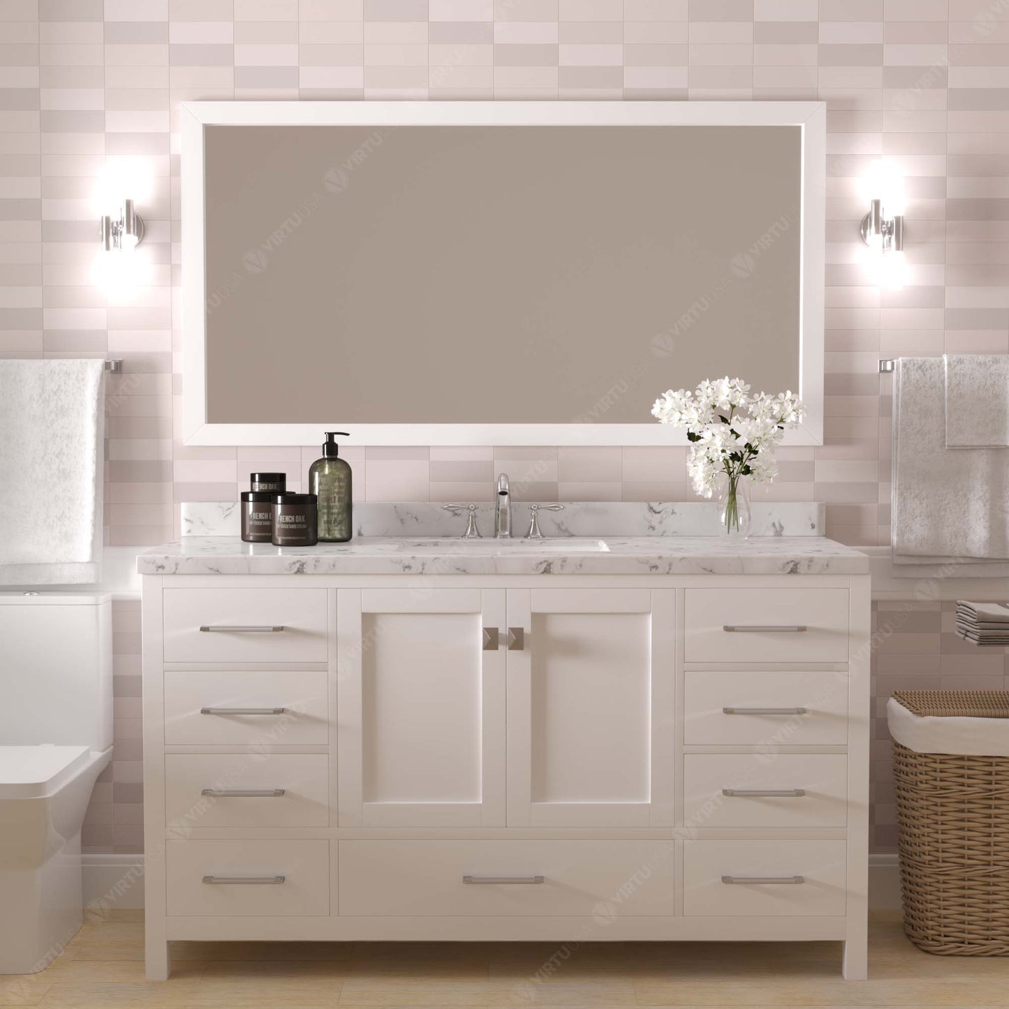 Caroline Avenue 60" Single Vanity Cabinet with Sink and Cultured Marble Top