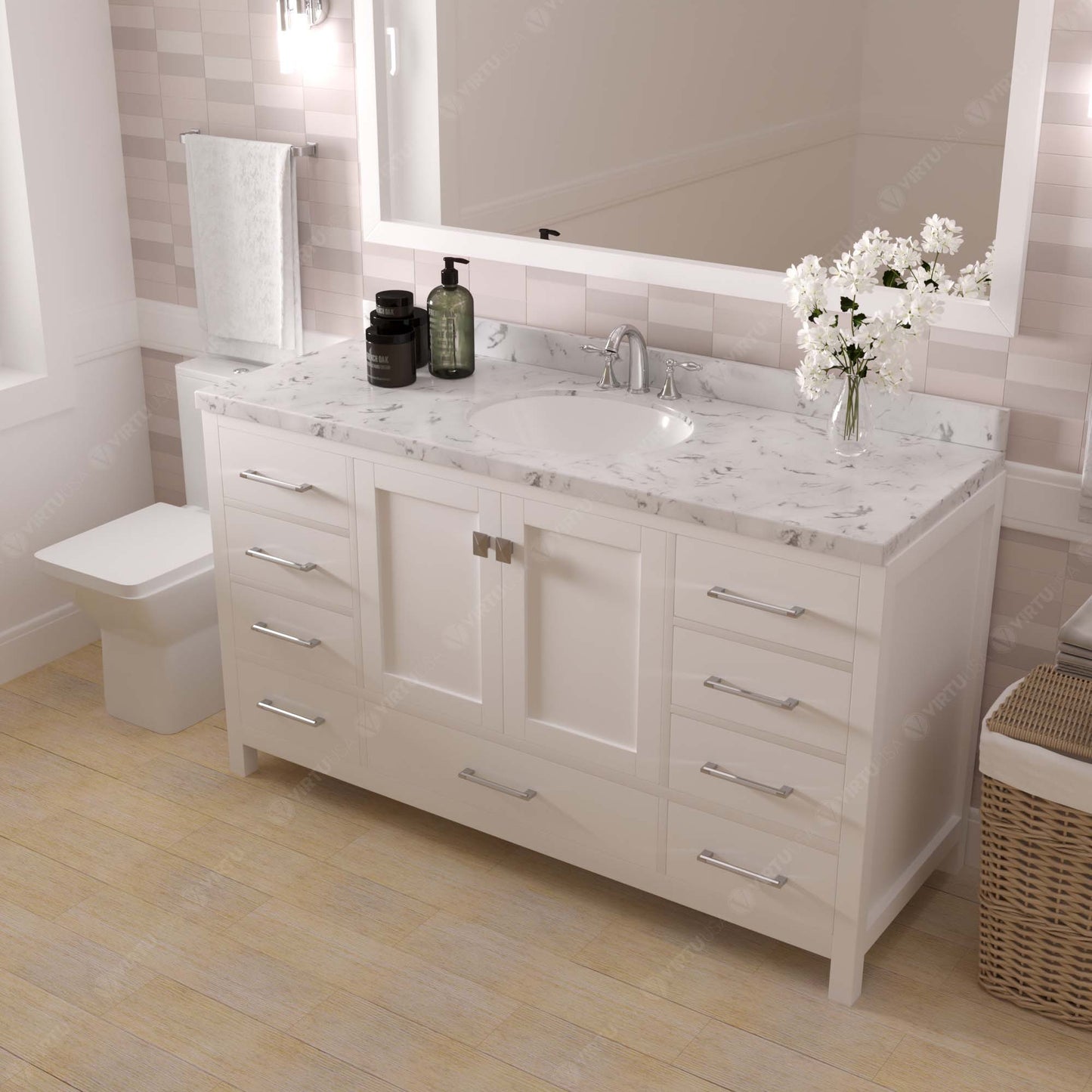 Caroline Avenue 60" Single Vanity Cabinet with Sink and Cultured Marble Top