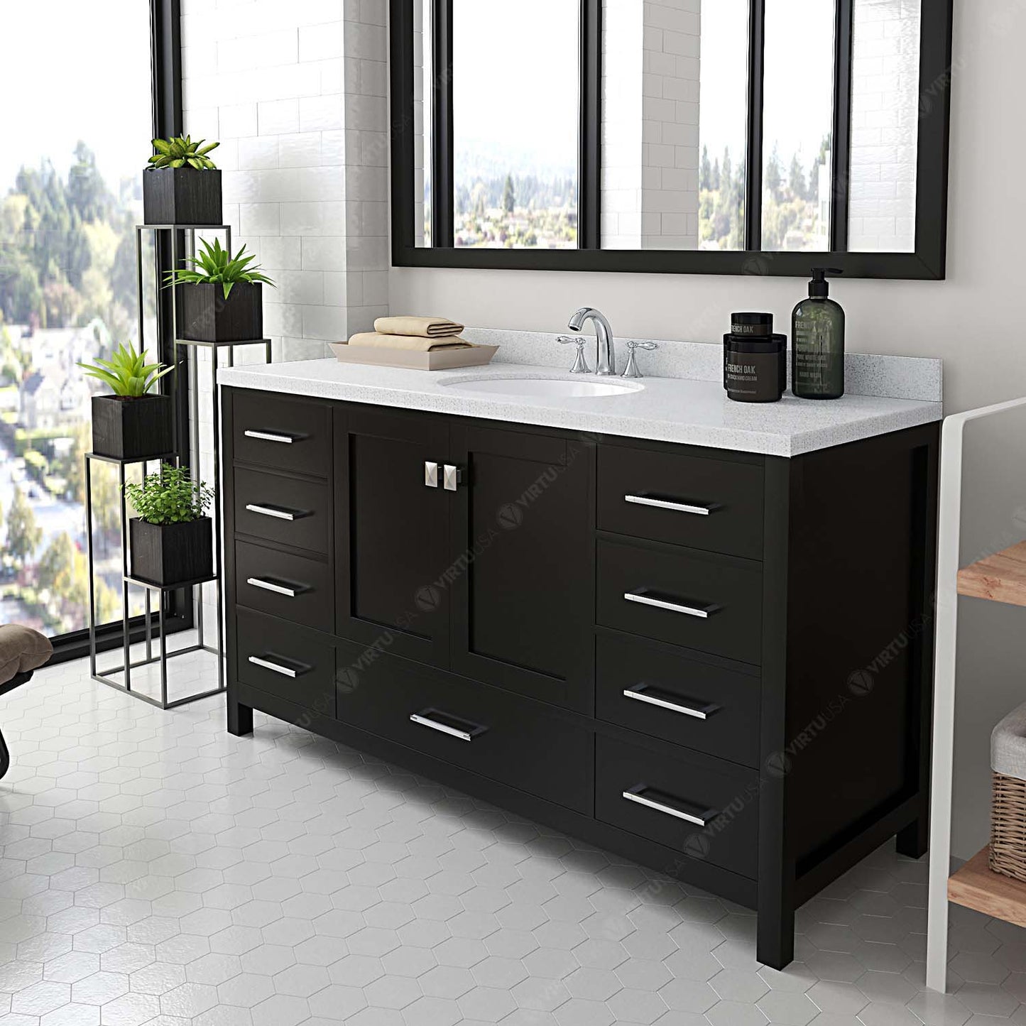 Caroline Avenue 60" Single Vanity Cabinet with Sink and White Quartz Top