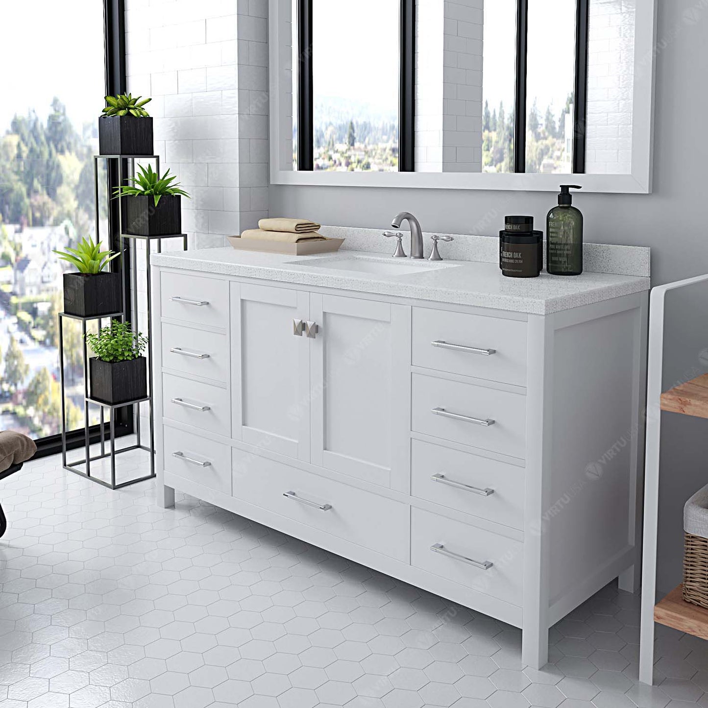 Caroline Avenue 60" Single Vanity Cabinet with Sink and White Quartz Top