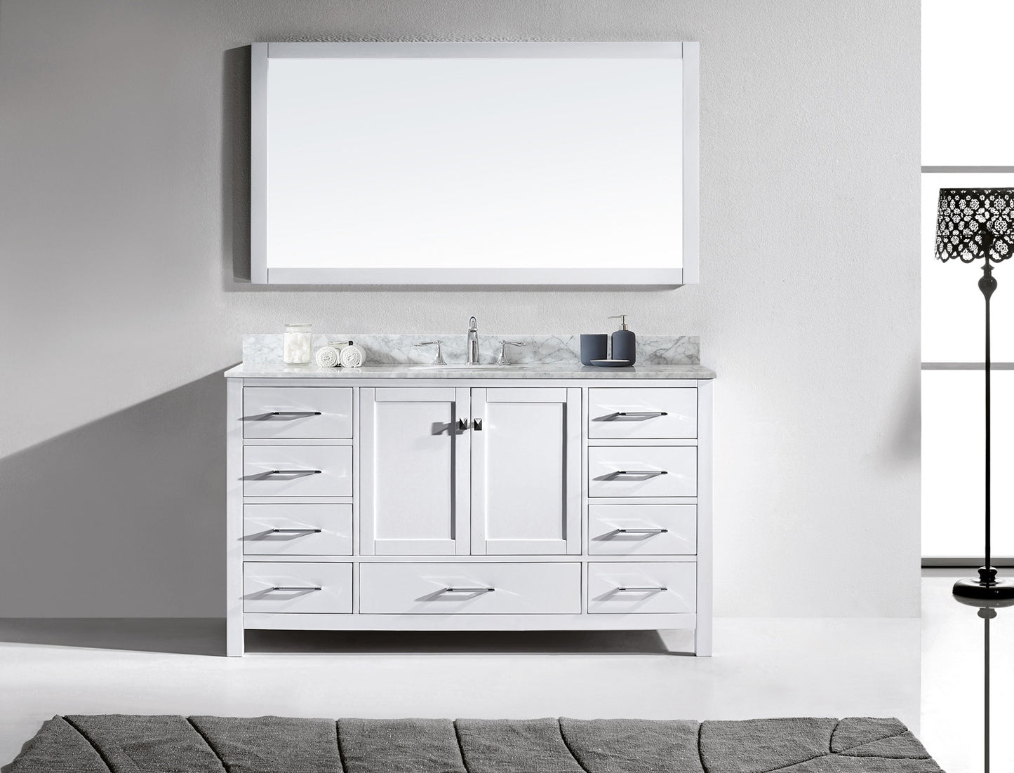 Caroline Avenue 60" Single Vanity Cabinet with Sink and Carrara Marble Top