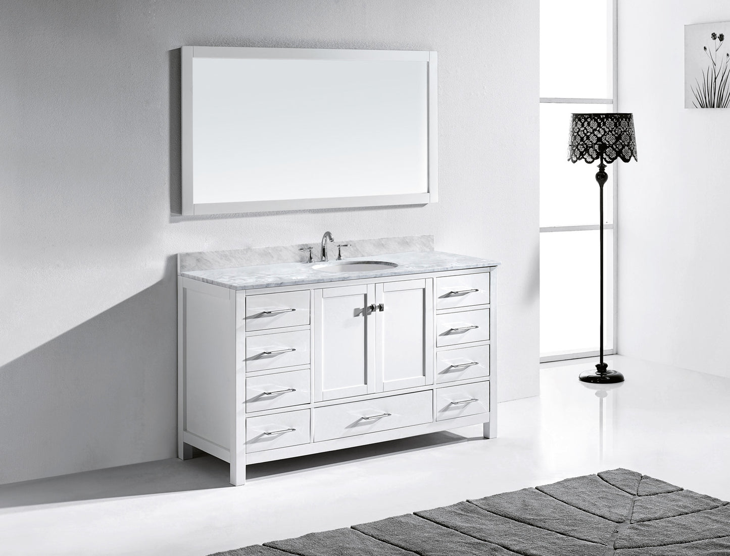 Caroline Avenue 60" Single Vanity Cabinet with Sink and Carrara Marble Top