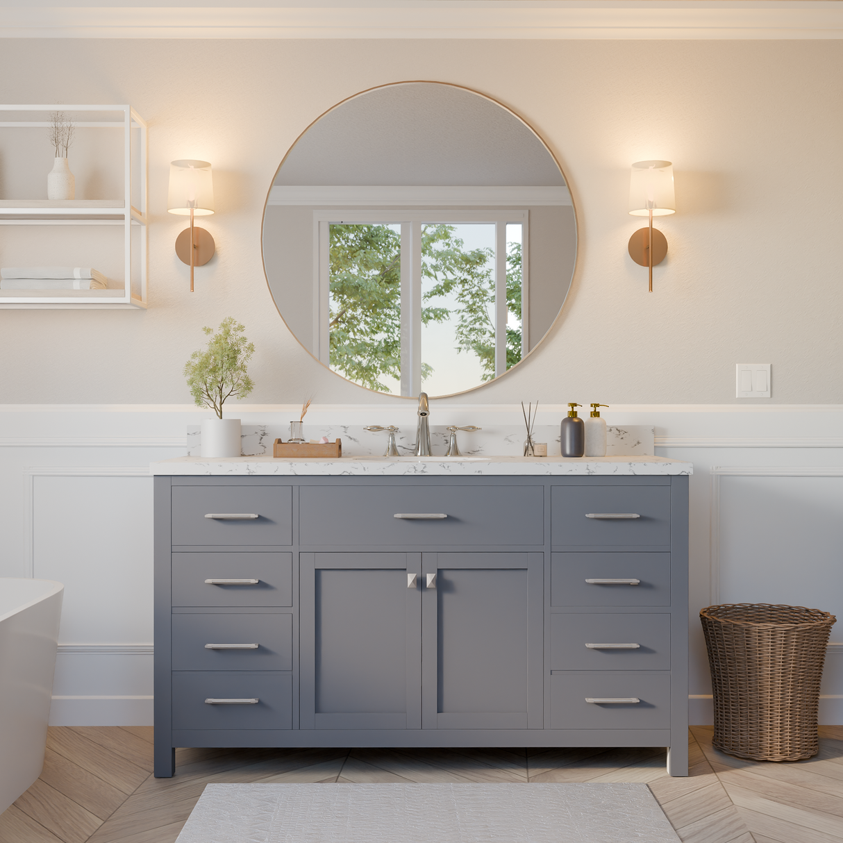 Caroline 60" Single Vanity Cabinet with Sink and Cultured Marbled Top