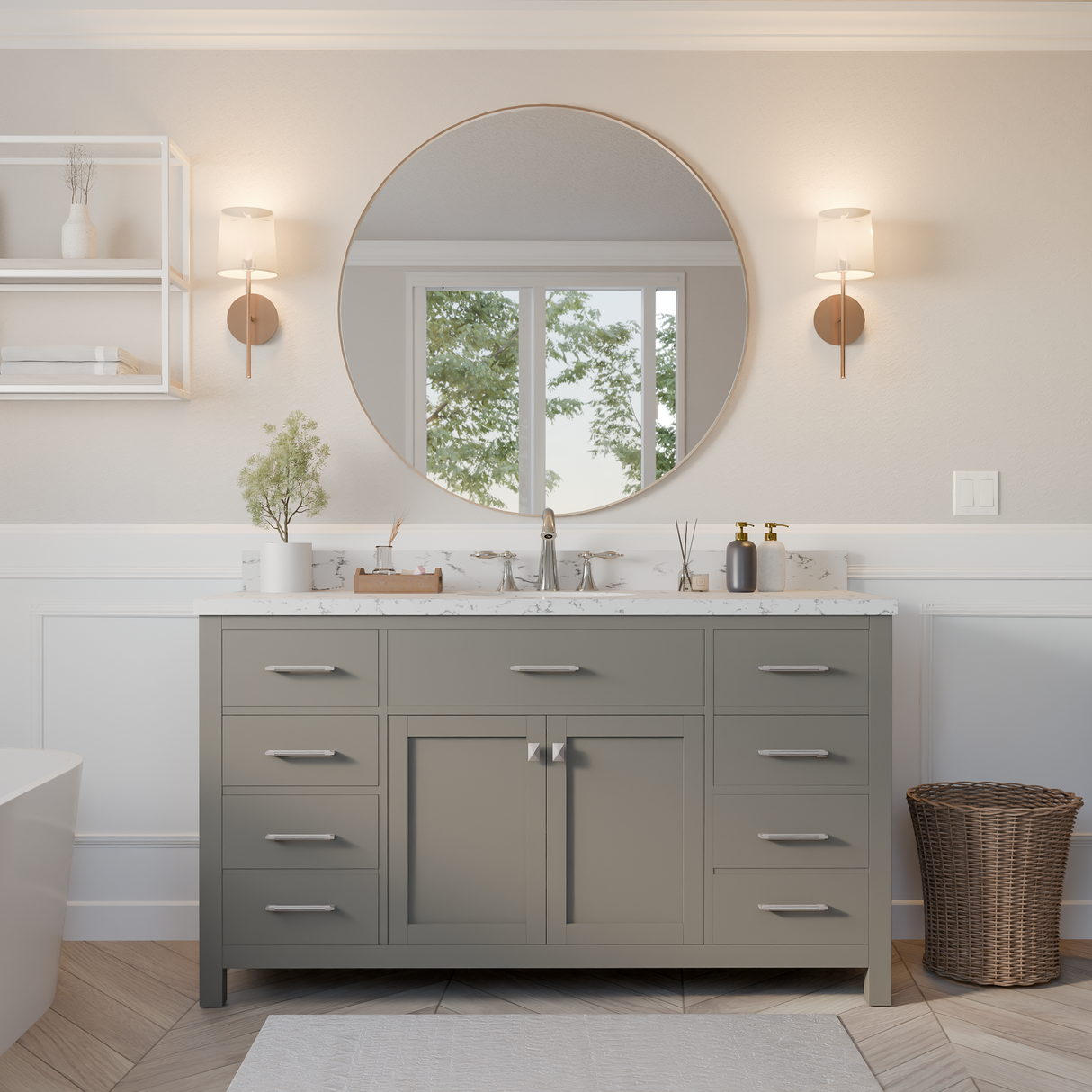 Caroline 60" Single Bathroom Vanity Cabinet with Sink and Cultured Marbled Top