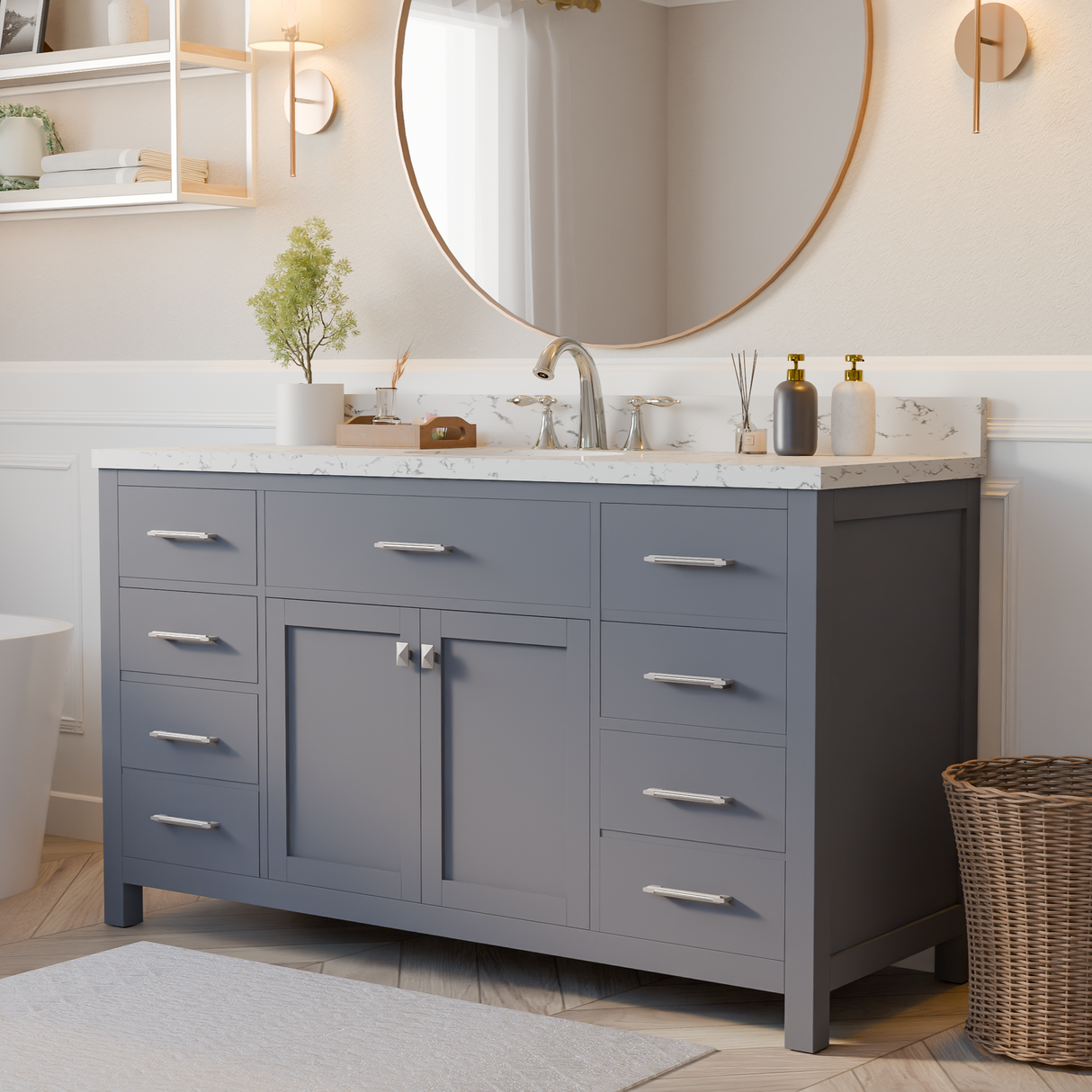 Caroline 60" Single Vanity Cabinet with Sink and Cultured Marbled Top