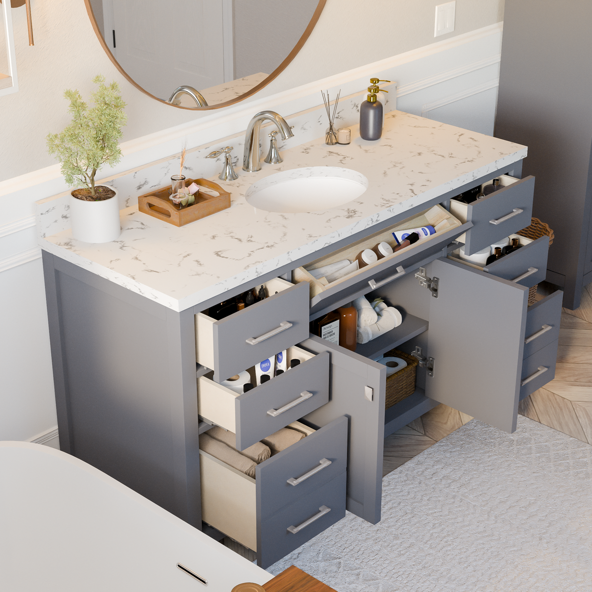 Caroline 60" Single Vanity Cabinet with Sink and Cultured Marbled Top