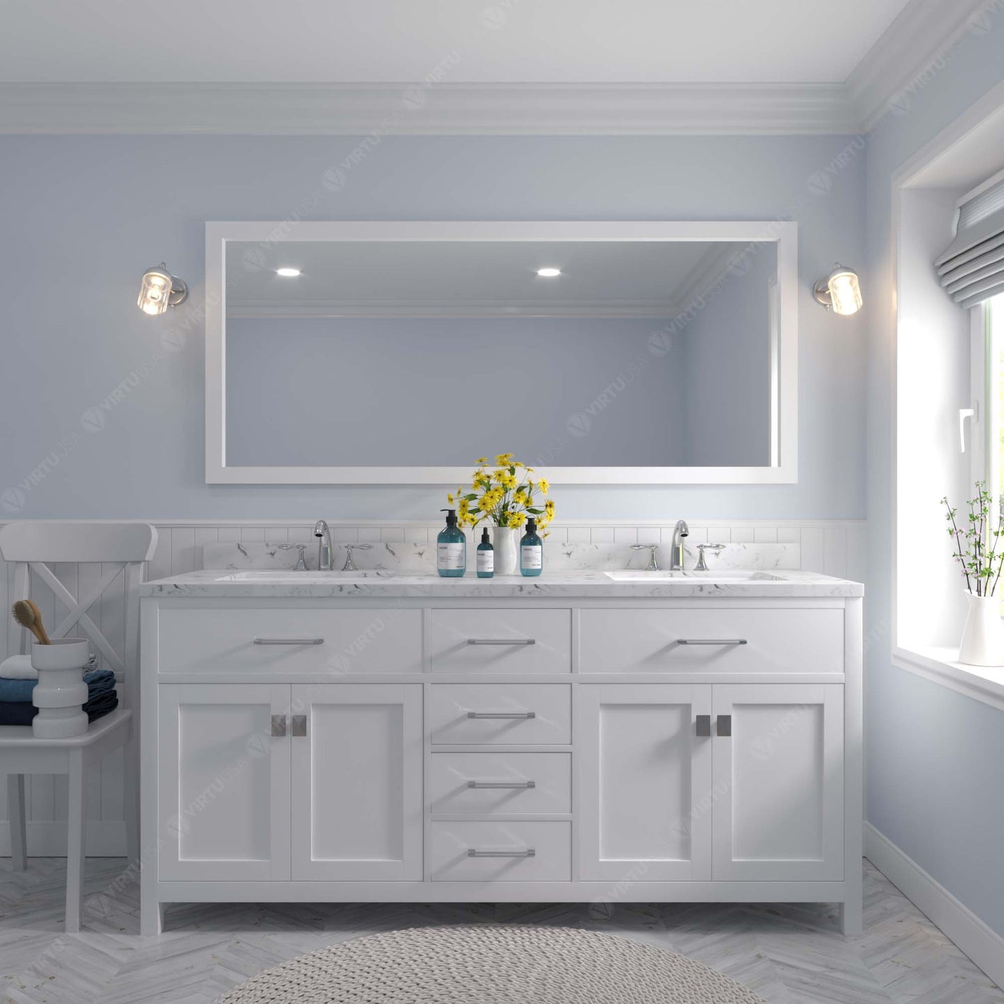 Caroline 72" Double Vanity Cabinet with Sink and Cultured Marble Top