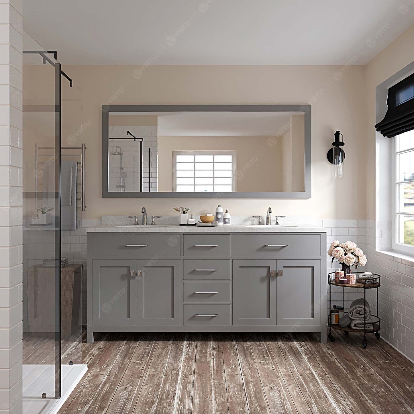 Caroline 72" Double Vanity Cabinet with Sink and White Quartz Top