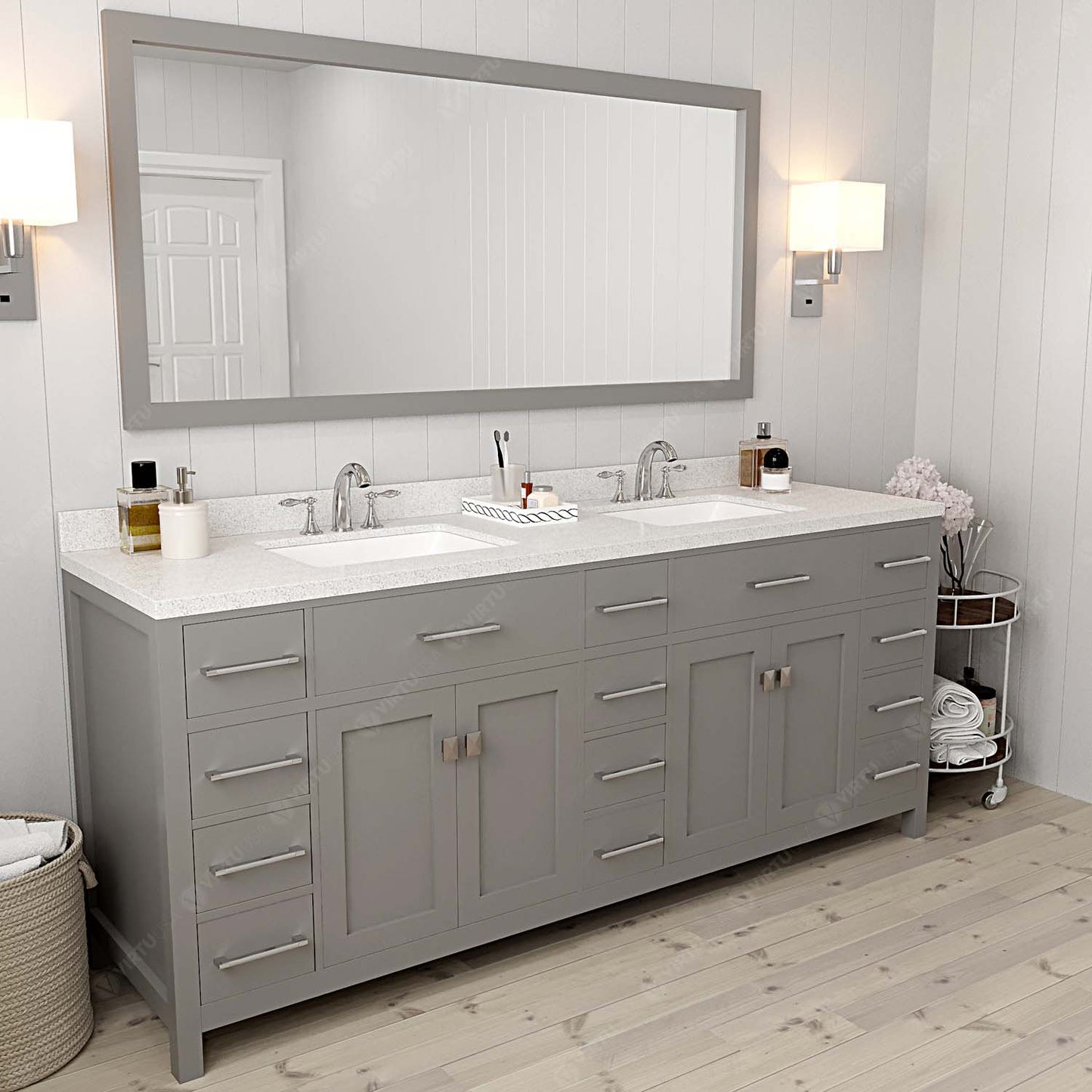 Caroline Parkway 78" Double Vanity Cabinet with Sink and White Quartz Top