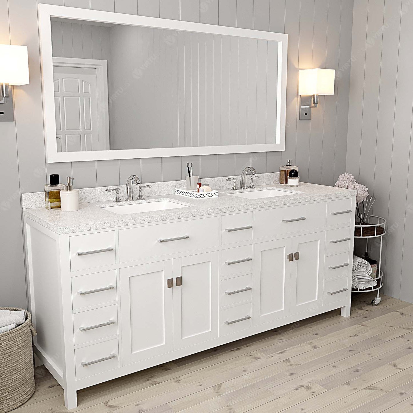 Caroline Parkway 78" Double Vanity Cabinet with Sink and White Quartz Top