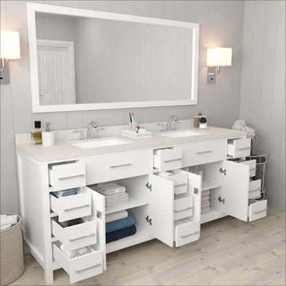 Caroline Parkway 78" Double Vanity Cabinet with Sink and White Quartz Top