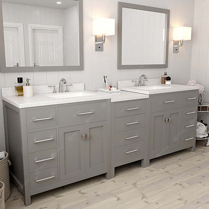 Caroline Parkway 93" Double Vanity Cabinet with Sink and White Quartz Top