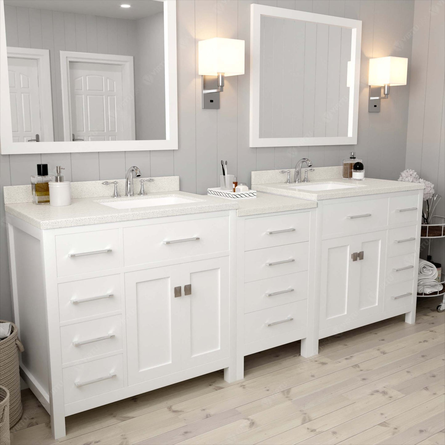 Caroline Parkway 93" Double Vanity Cabinet with Sink and White Quartz Top