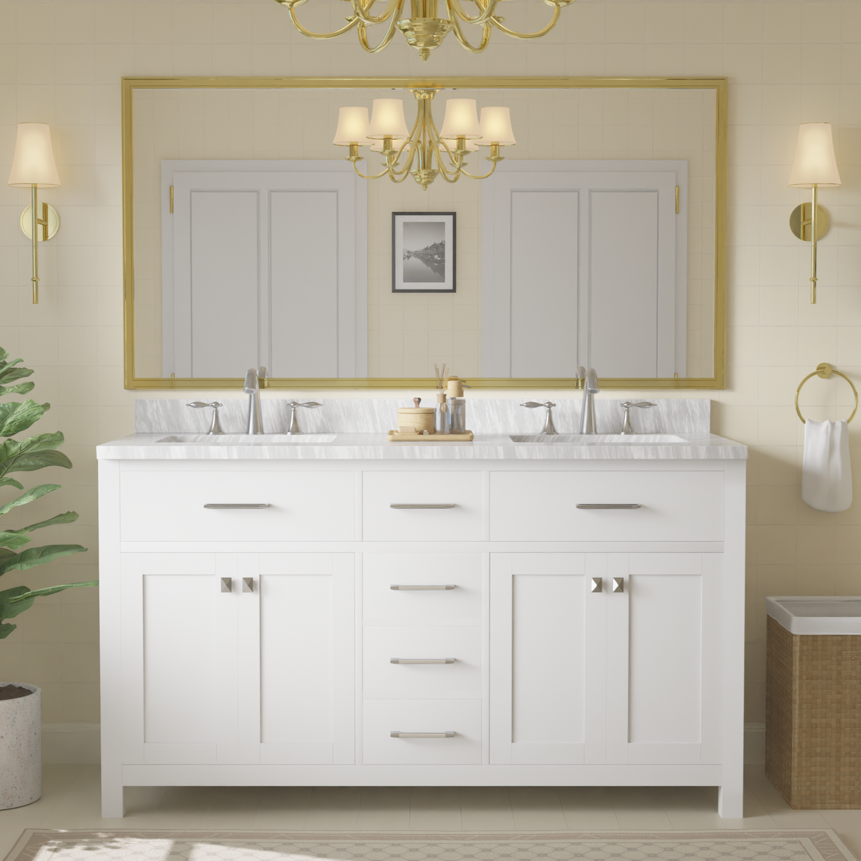 Caroline 60" Double Vanity Cabinet with Sink and Carrara Marble Top