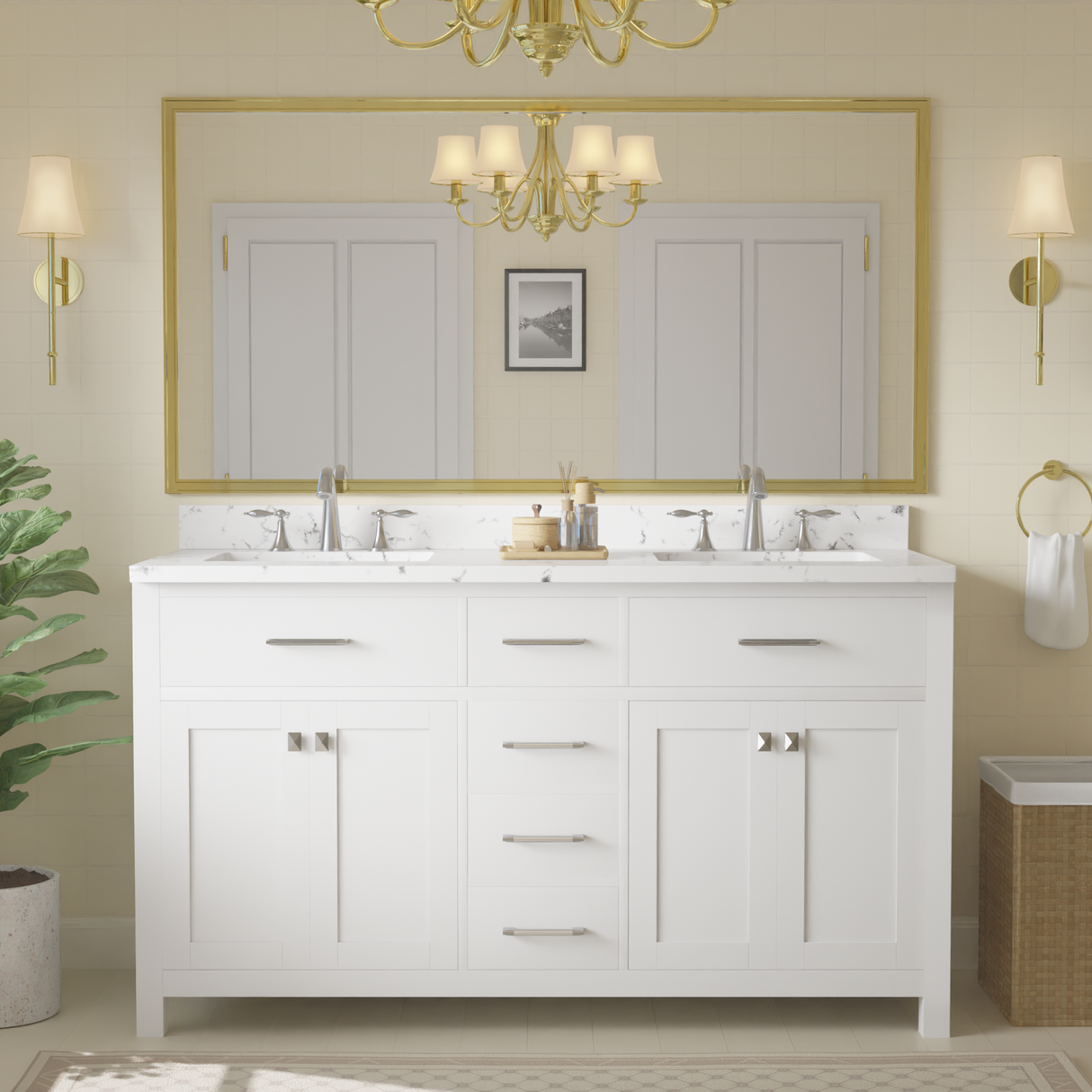 Caroline 60" Double Vanity with Sink and Cultured Marble Top