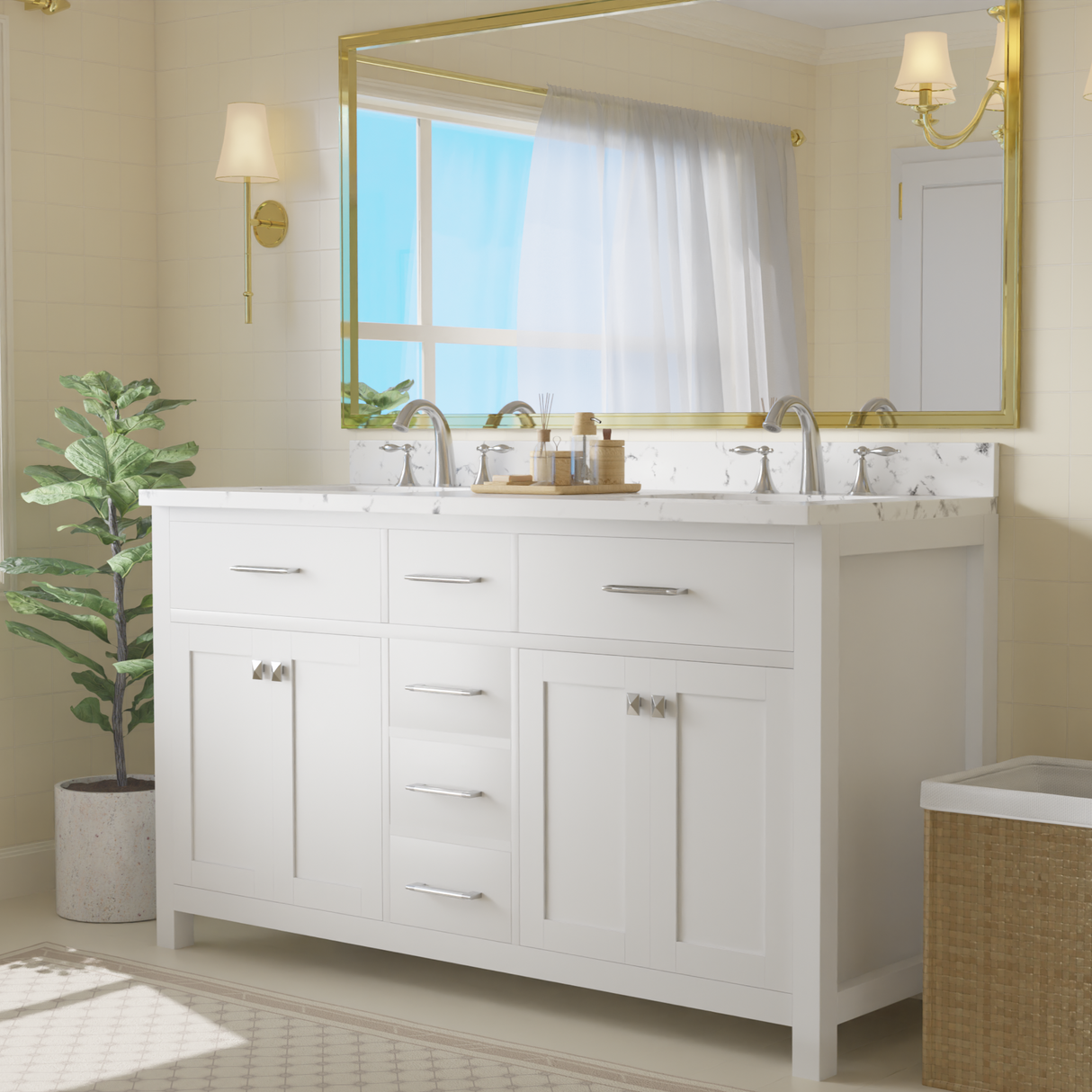 Caroline 60" Double Vanity with Sink and Cultured Marble Top