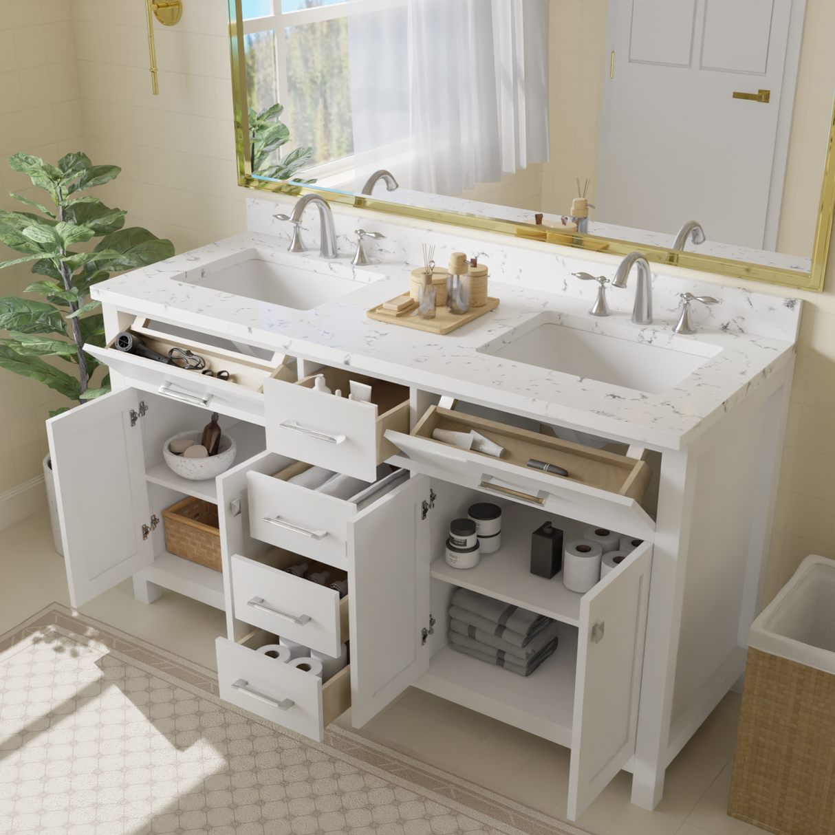 Caroline 60" Double Vanity with Sink and Cultured Marble Top