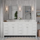 Caroline Parkway 78" Double Bathroom Vanity Cabinet with Sink and White Quartz Top