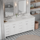 Caroline Parkway 78" Double Bathroom Vanity Cabinet with Sink and White Quartz Top