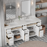 Caroline Parkway 78" Double Bathroom Vanity Cabinet with Sink and White Quartz Top