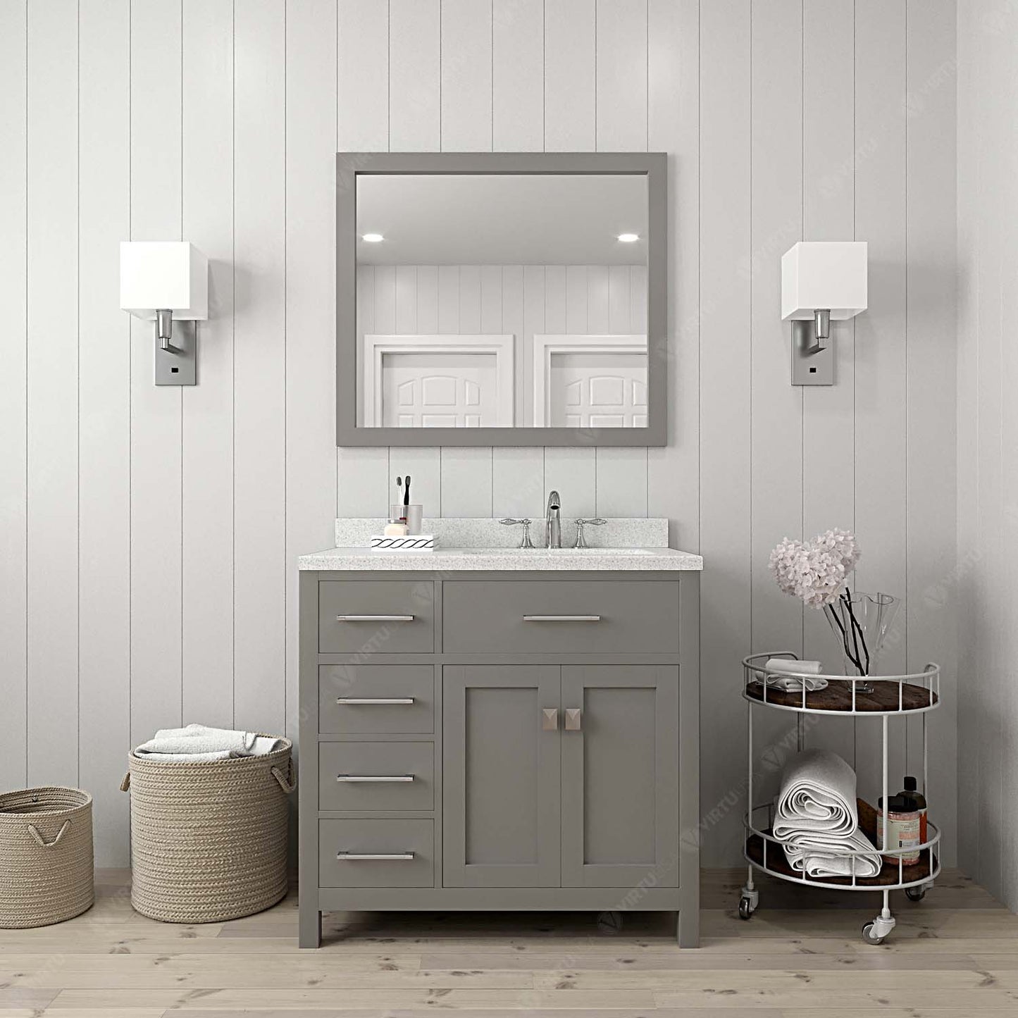 Caroline Parkway 36" Left Single Vanity Cabinet with Sink and White Quartz Top