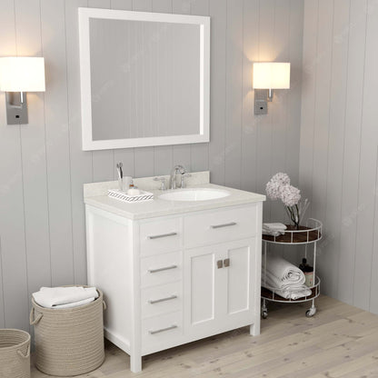 Caroline Parkway 36" Left Single Vanity Cabinet with Sink and White Quartz Top