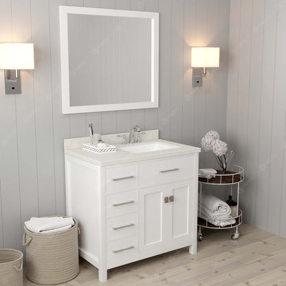 Caroline Parkway 36" Left Single Vanity Cabinet with Sink and White Quartz Top